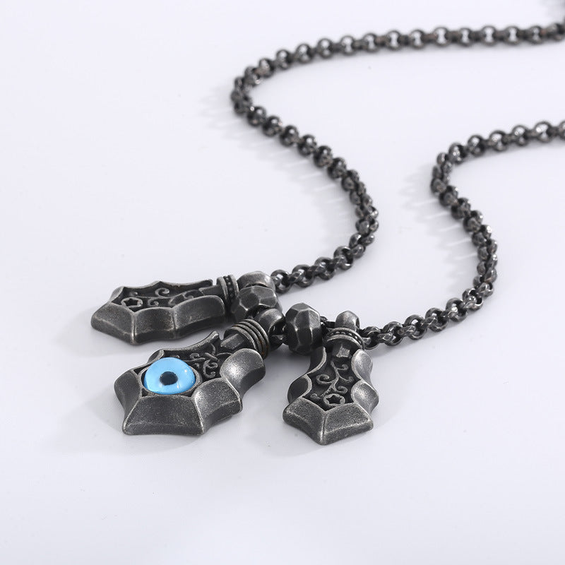 Punk Style Blue Eyes Stainless Steel Men's Pendant, Titanium Steel Retro Devil'S Eye Necklace