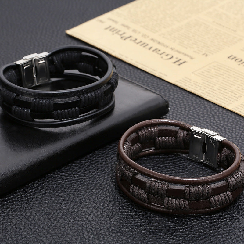 Planderful Durable Stainless Steel Leather Bracelet For Men