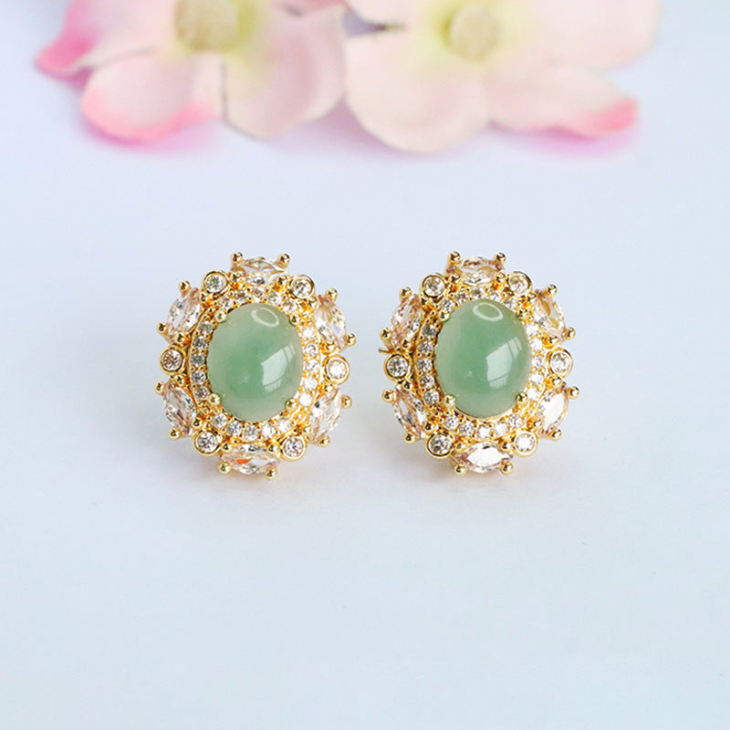 Blue-Water Jadeite Starlight Halo Stud Earrings