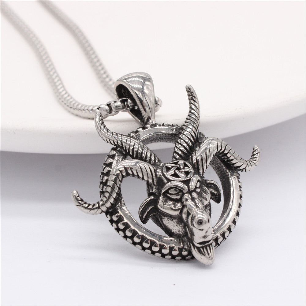 Ram Horn Pendant Titanium Steel Durable Unisex Statement Necklace Planderful For Men