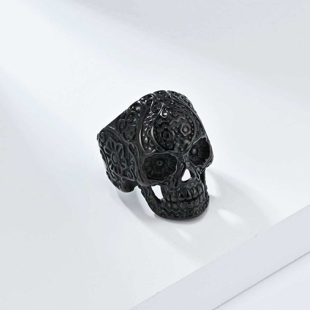 Planderful Skull Ring For Men Titanium Steel Bold Gothic Dark Style Statement Jewelry