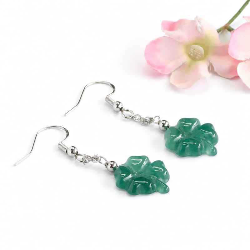 Jadeite Clover 925 Silver Hook Earrings