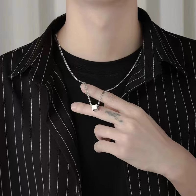 Planderful Jewelry Square Steel Couple Necklace For Him And Her Collarbone Chain With Modern Minimal Design