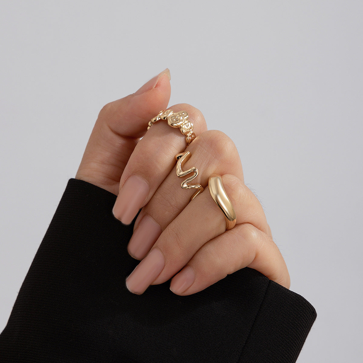 Planderful Vienna Verve Geometric Metal Ring For Fashion Forward Adults With Irregular Lava Texture