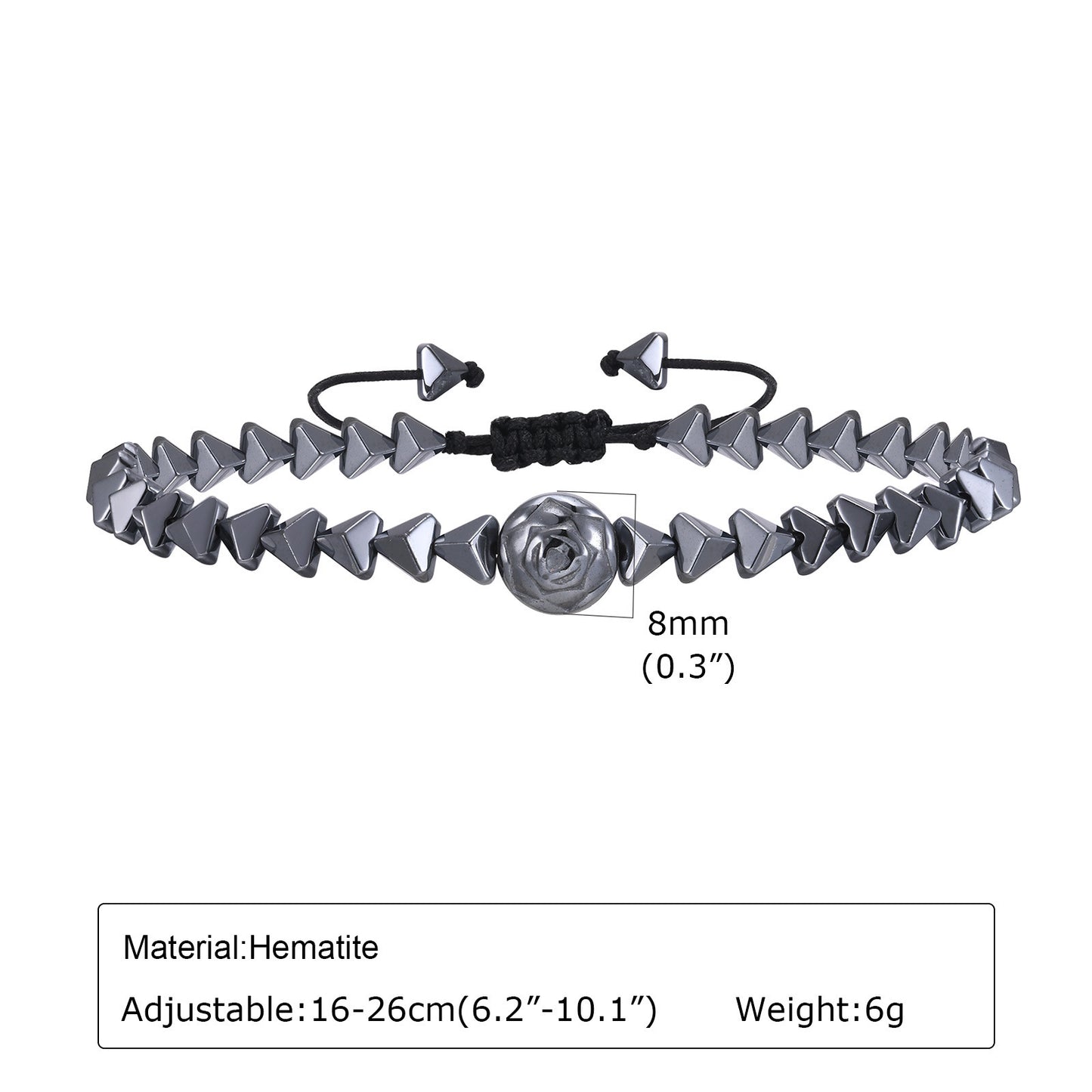 Men's Black Gallstone Rose Cut Face Beaded Bracelet