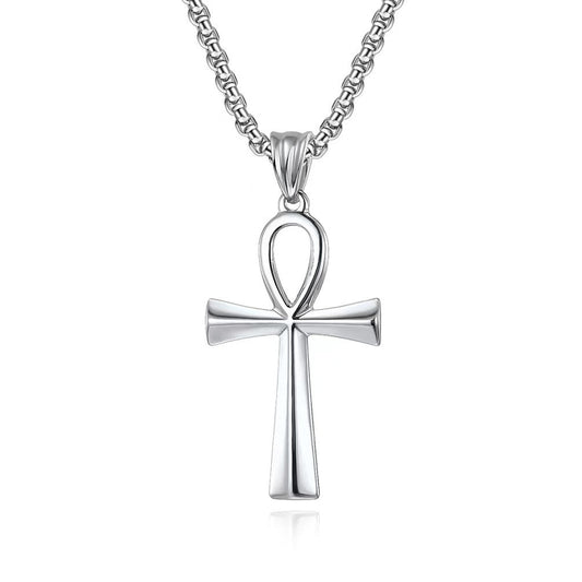 Planderful Everyday Genie Ancient Egyptian Cross Pendant Necklace Unisex Glossy Titanium Steel Jewelry