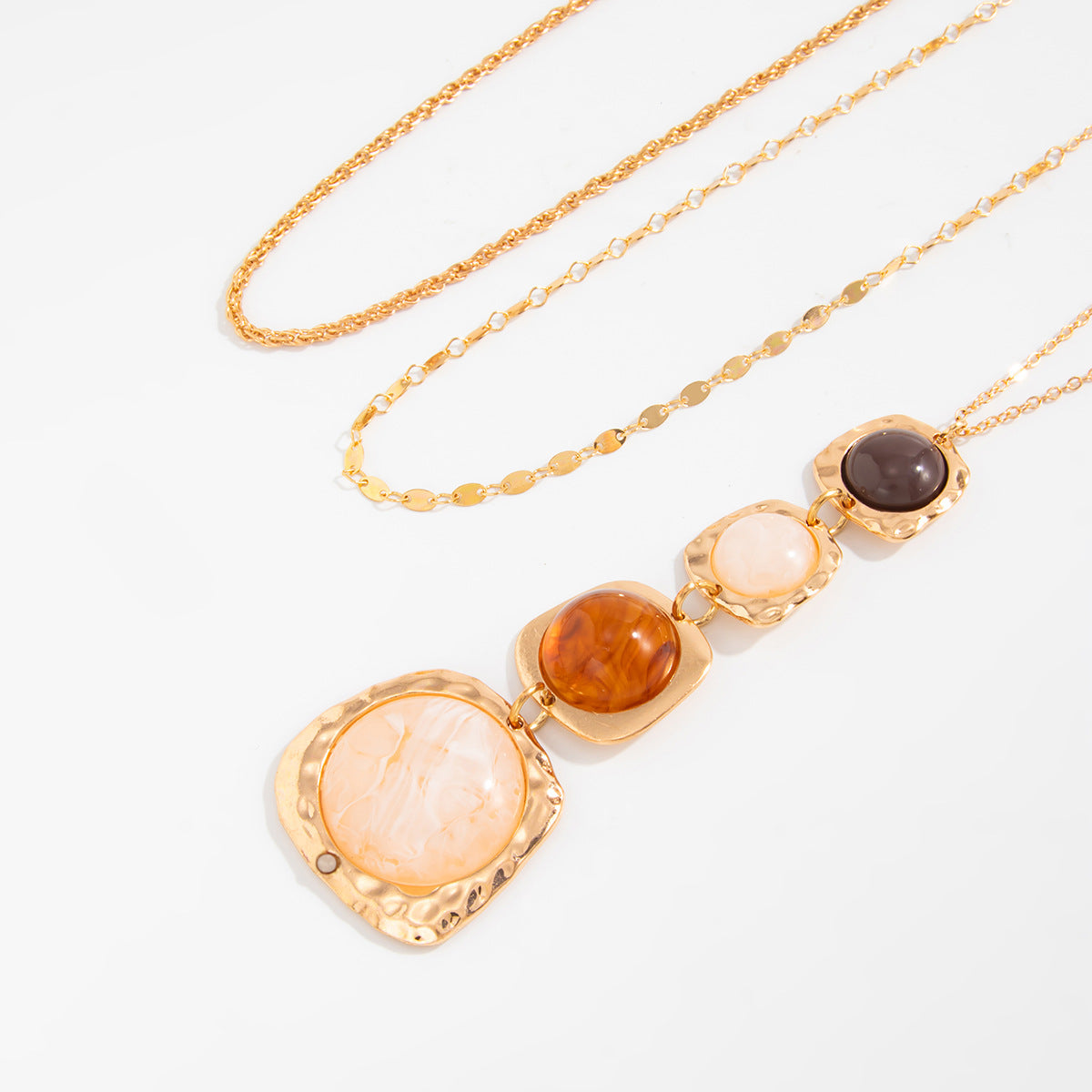 Old Money Style Geometric Fringed Necklace Smudged Gemstone Inlaid Pendant
