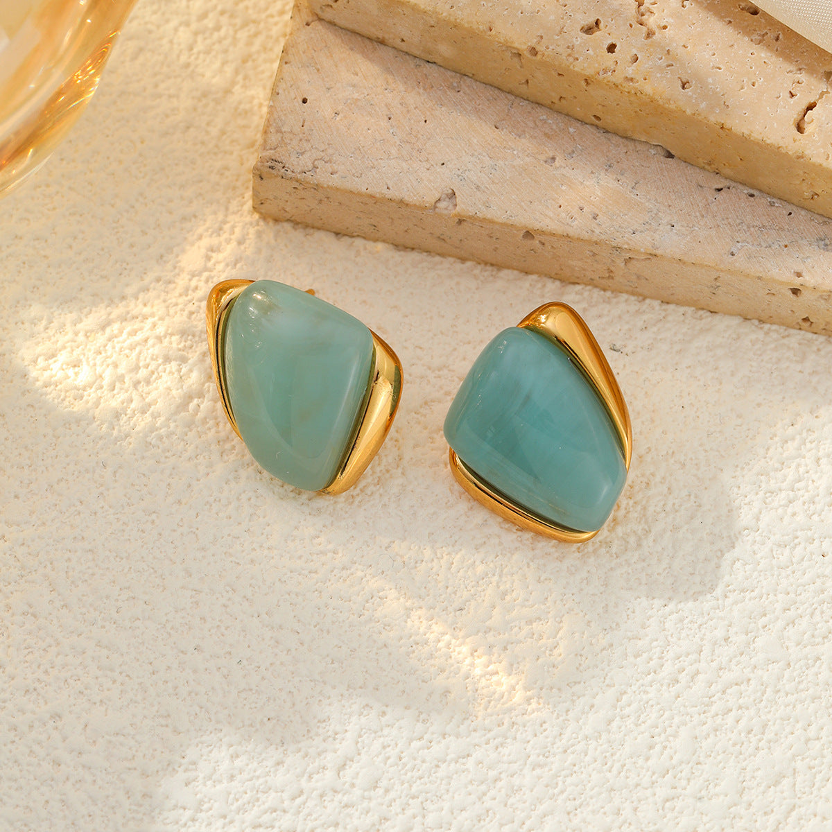Planderful Vienna Verve Stainless Steel Stud Earrings Geometric Irregular Golden Edge Statement For Women