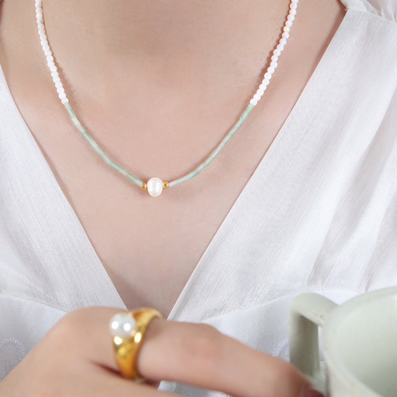 Sweet Breeze Freshwater Pearl Necklace with Titanium Steel Clavicle Chain