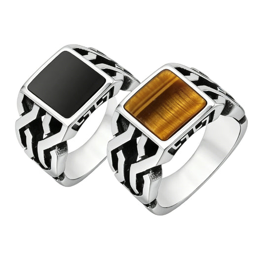 Planderful Titanium Steel Ring Unisex Retro Square Stone Design For Men And Women Bold Statement Jewelry