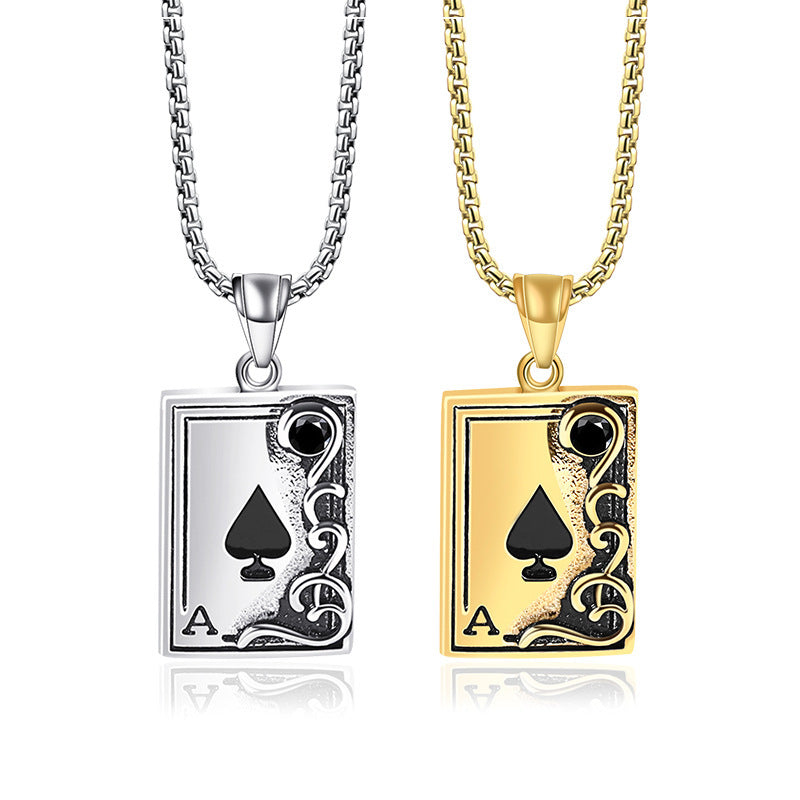 Planderful Spade A Playing Cards Pendant Necklace For Men Retro Stainless Steel Jewelry