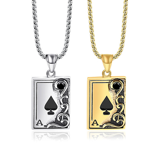 Planderful Spade A Playing Cards Pendant Necklace For Men Retro Stainless Steel Jewelry