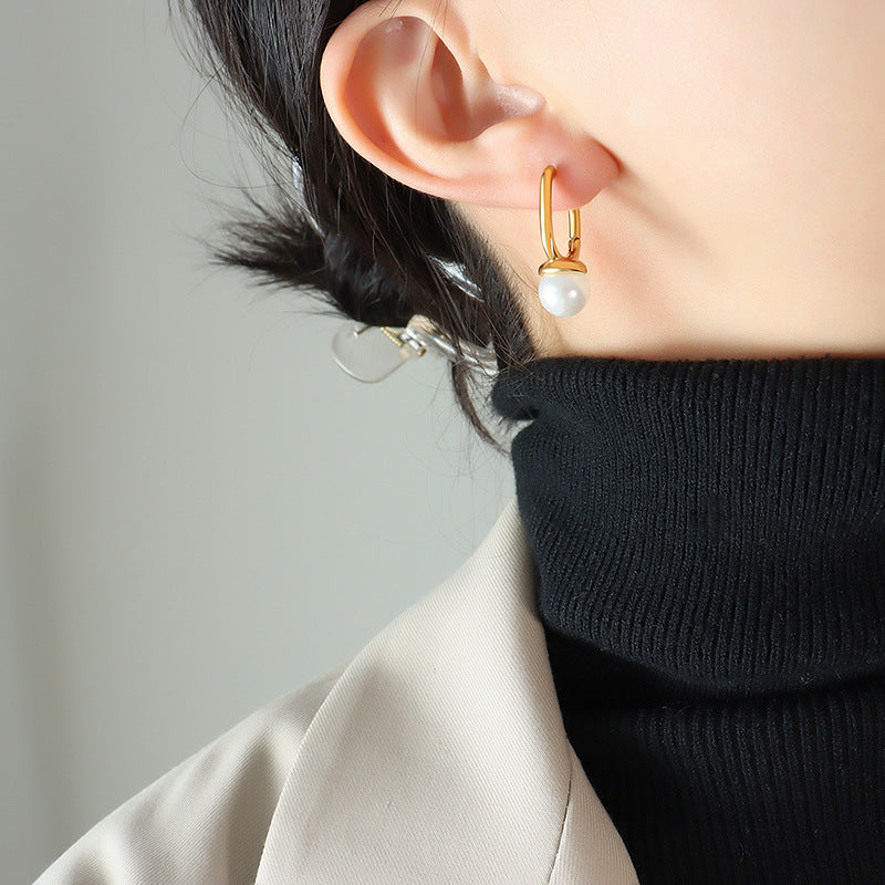 Elegant French-Inspired Pearl Earrings - Hypoallergenic 18K Gold Plated