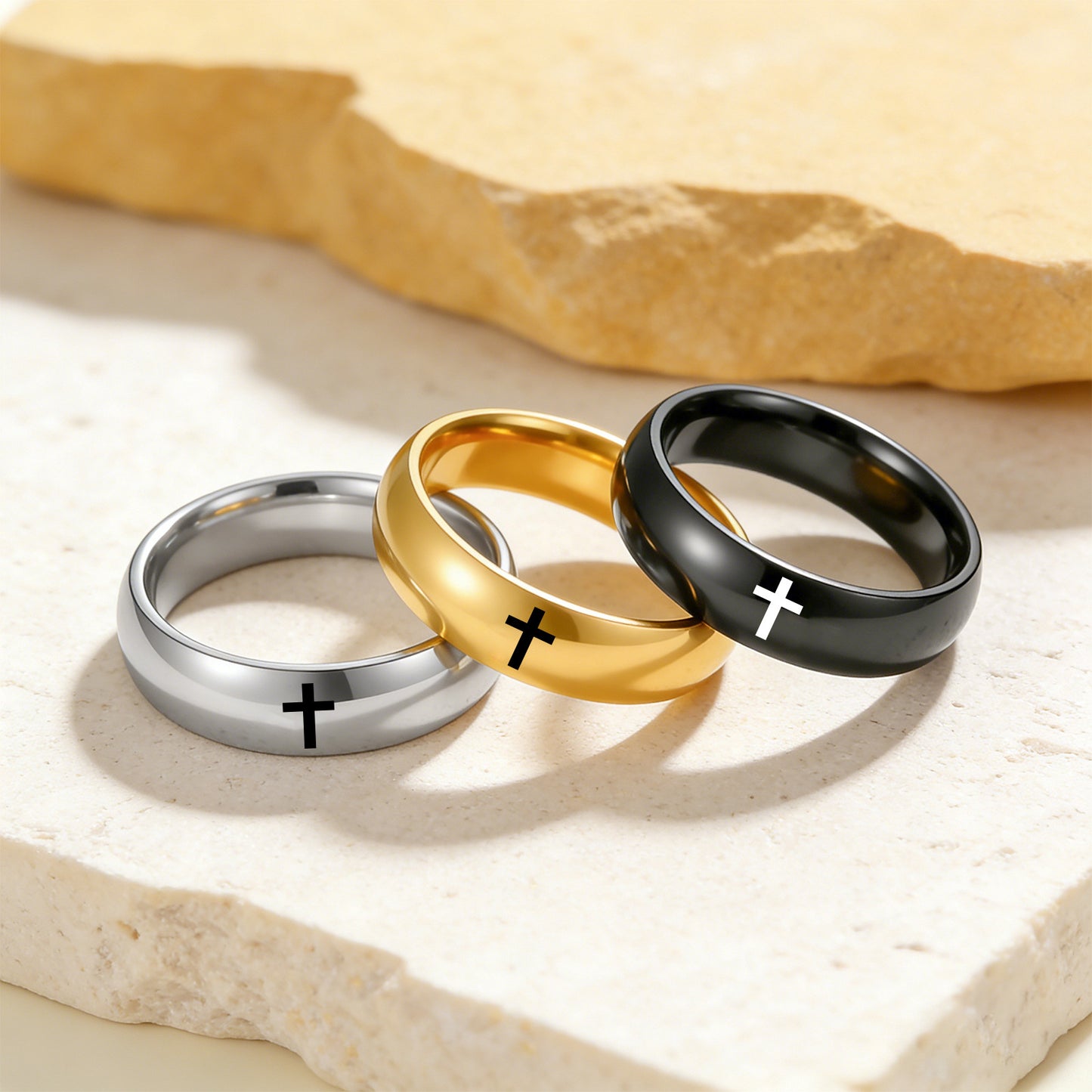 Planderful Everyday Genie Stainless Steel Cross Ring Unisex Sizes 6 7 8 9 10 11 12 Durable Protection