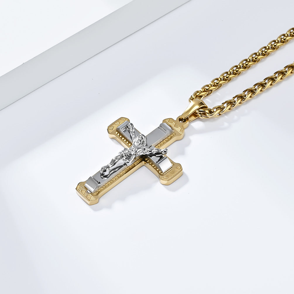 Timeless Titanium Steel Cross Necklace for Discerning Men