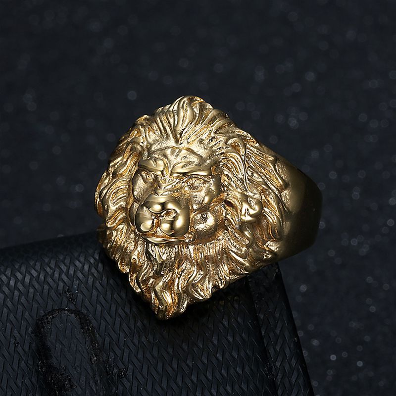 Planderful Everyday Genie Hip Hop Ring Titanium Steel Gold Plated Domineering Lion Head For Men