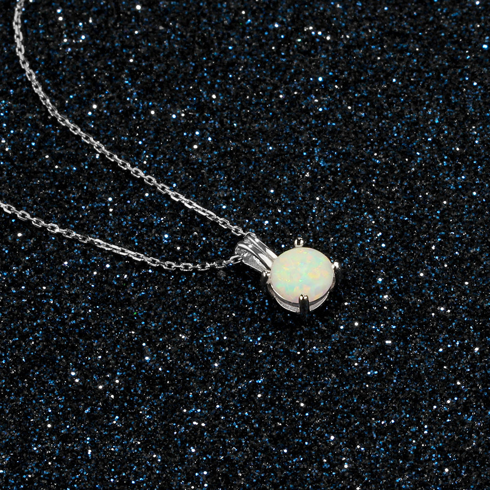 Planderful Jewelry Opal Necklace Sterling Silver Four Claw