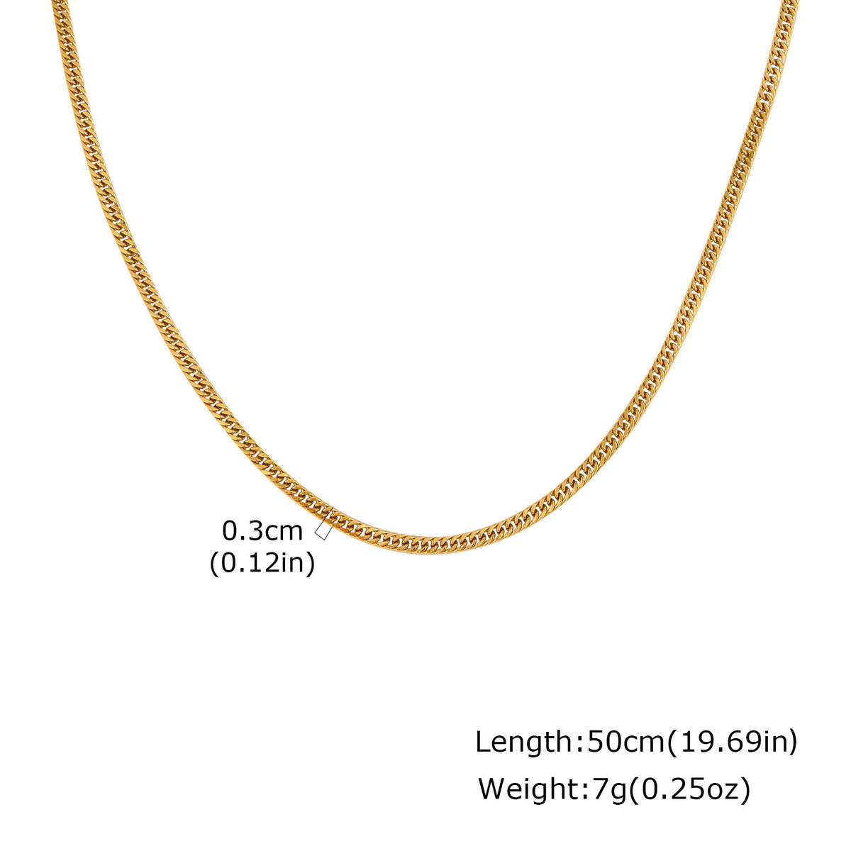 Unisex Stainless Steel Encrypted Four-Sided Grinding Chain Necklace Gold