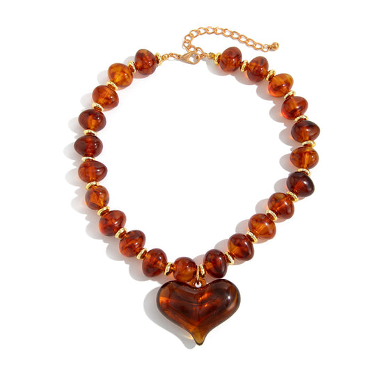 Amber Heart Maillard Bead Necklace