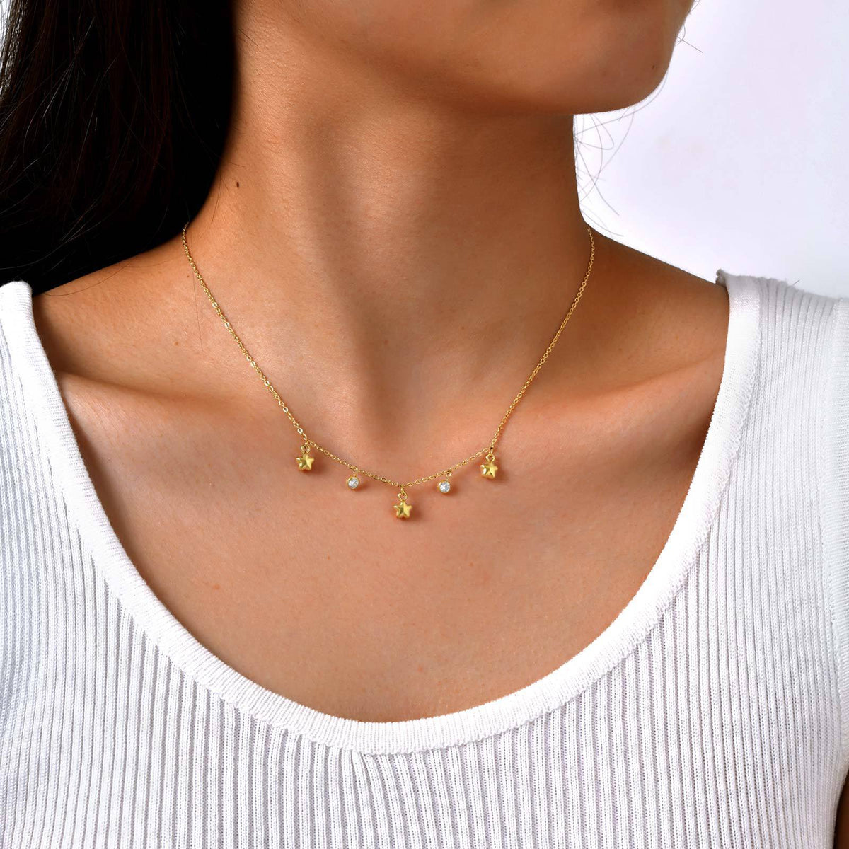 Women's Style Necklace Stainless Steel Flat Cross Chain Zircon Five-Pointed Star Heart