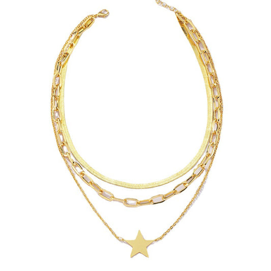 European and American Fashion Necklace with Three-Layer Star Design