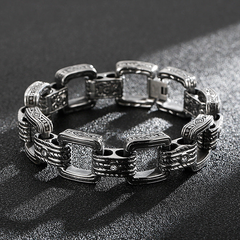 Stylish Stainless Steel Bracelet with Punk Retro Design for Men