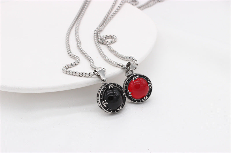 Titanium Steel Pendant For Men And Women Unisex Round Stone Protection Symbol Planderful Everyday Genie