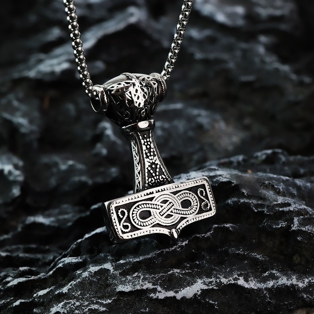 European and American Retro Men's Stainless Steel Thor's Hammer Necklace Pendant