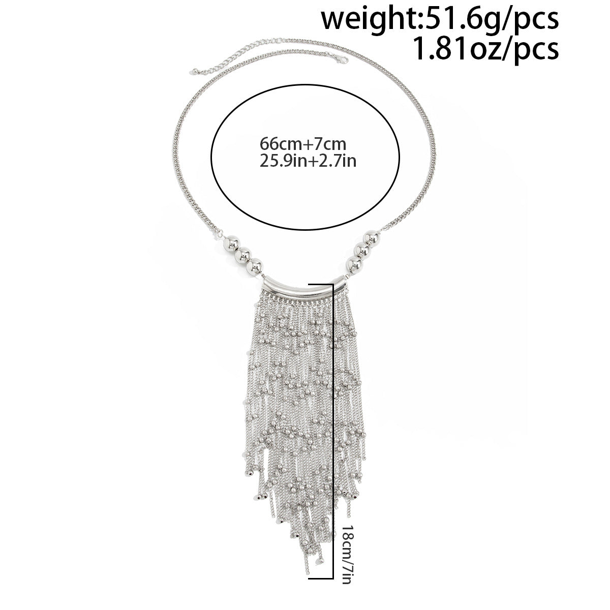 Round Bead Waterfall Fringe Necklace