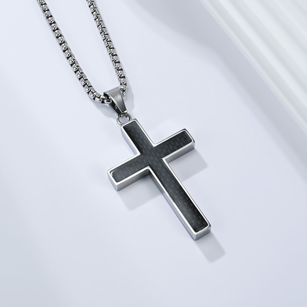 Planderful Titanium Steel Carbon Fiber Cross Necklace For Trendy Men Durable Streetwear Pendant