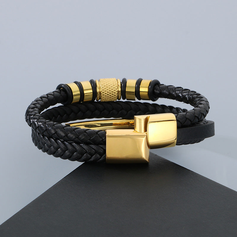 Planderful Mens Multi Layer Leather Magnetic Bracelet