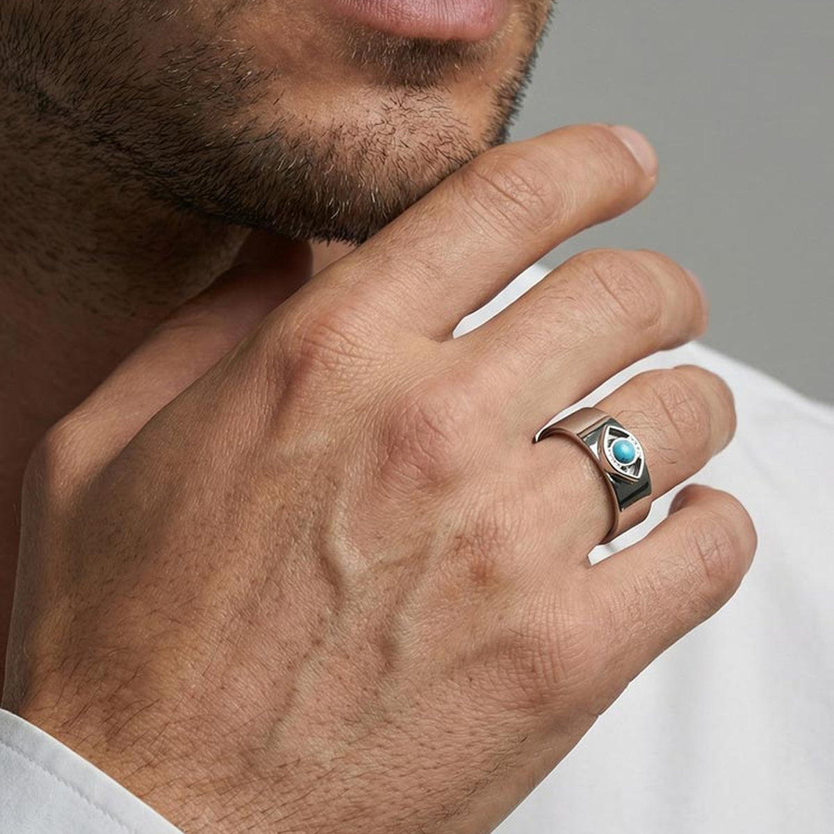 Stainless Steel Turquoise Devil's Eye Open Ring