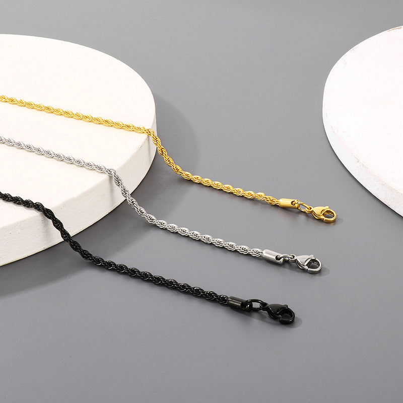 Sweater Chain Hip Hop Vacuum Plated 3mm Twist Chain Regular Chain Stainless Steel Necklace