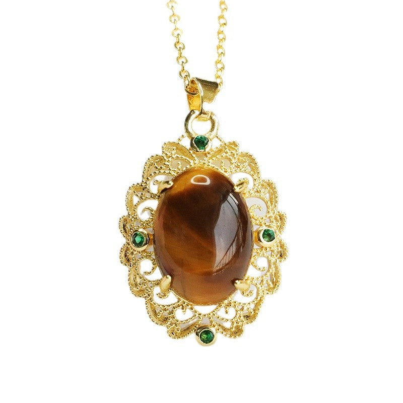 Yellow Tiger Eye Openwork Weave Pendant — No Chain