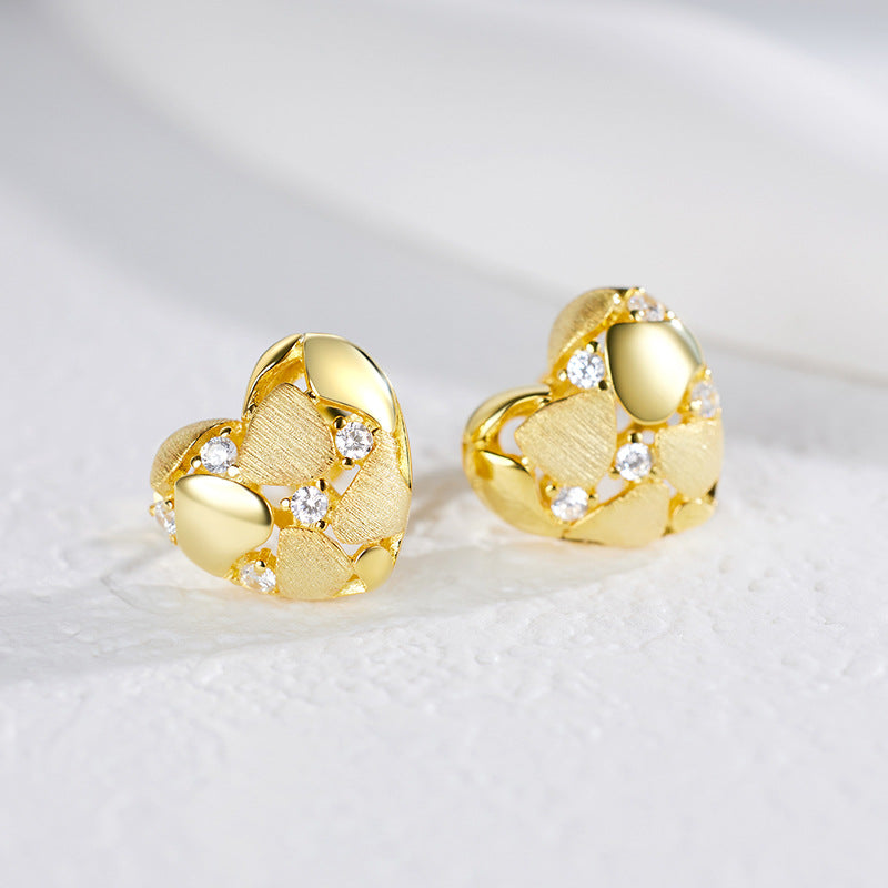 Planderful S925 Sterling Silver Hand Drawn Love Light Luxury Stud Earrings For Women With Zircon Sparkle