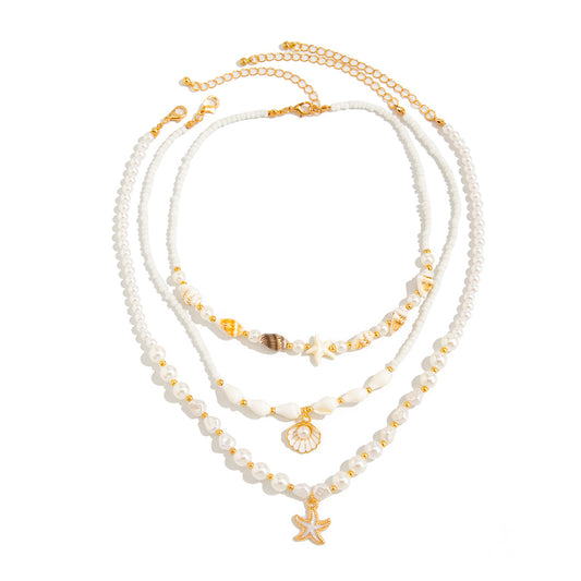 Scallop, Starfish & Pearl-Style Beach Necklace