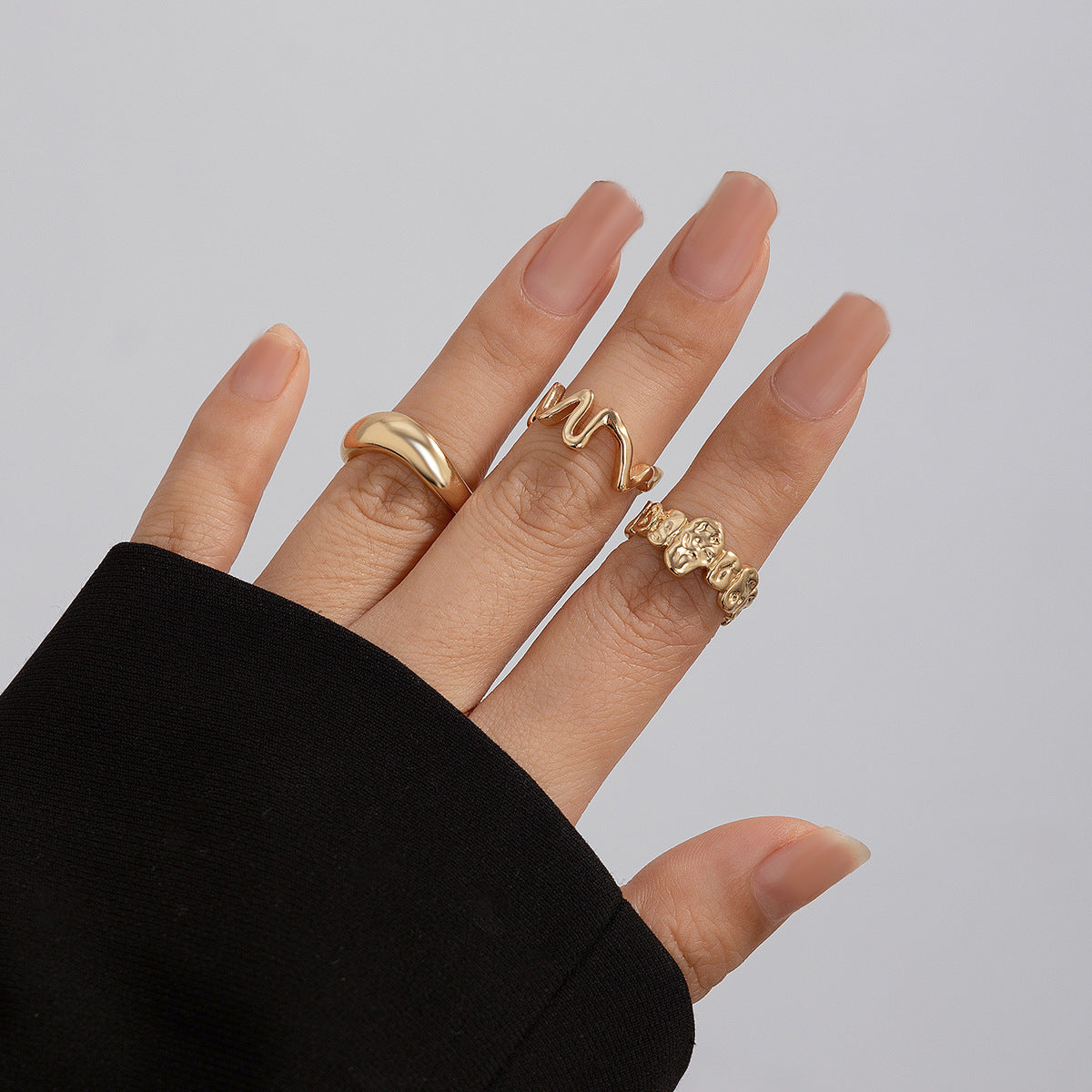 Planderful Vienna Verve Geometric Metal Ring For Fashion Forward Adults With Irregular Lava Texture