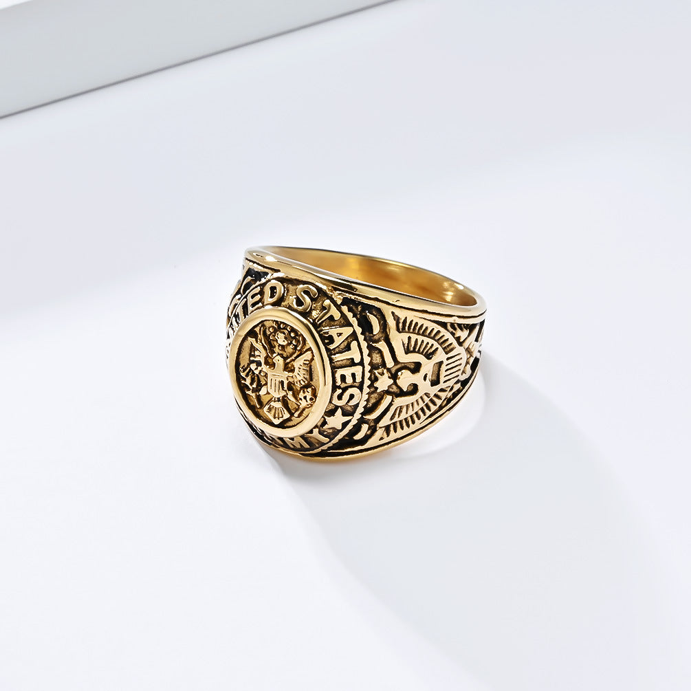 European American Retro Bald Eagle Titanium Steel Ring