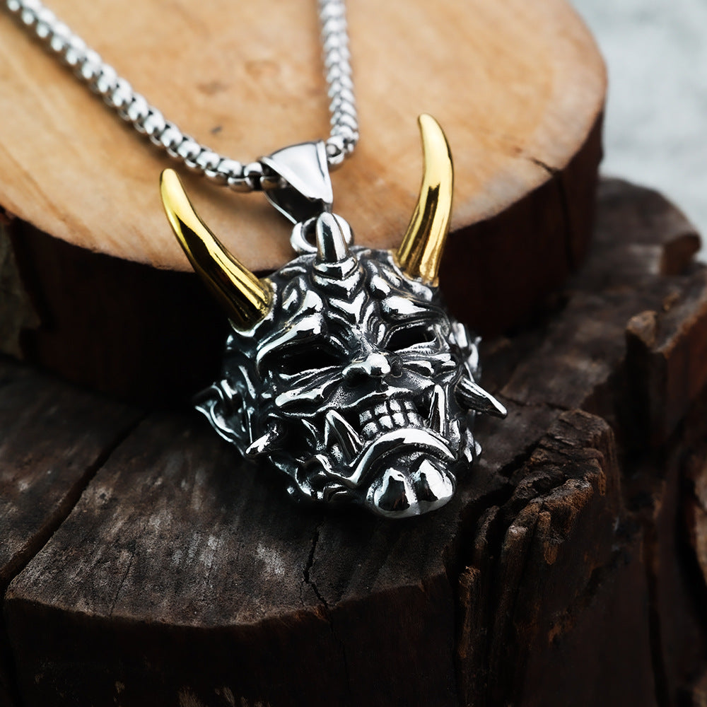 Golden Horn Silver Horn Prajna Necklace Male Ghost Mask
