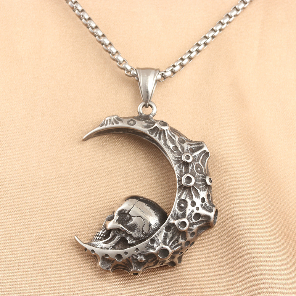 European And American Stainless Steel Moon Skull Pendant