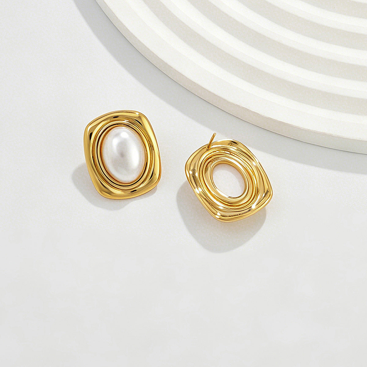 Planderful Stainless Steel Stud Earrings Tiger Stone Inlaid Geometric Pearl Square Statement For Trendsetting Women