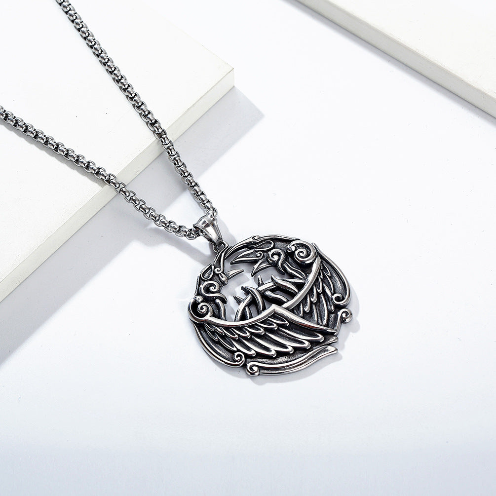 Cross-Border Amazon Nordic Viking Crow Titanium Steel Necklace