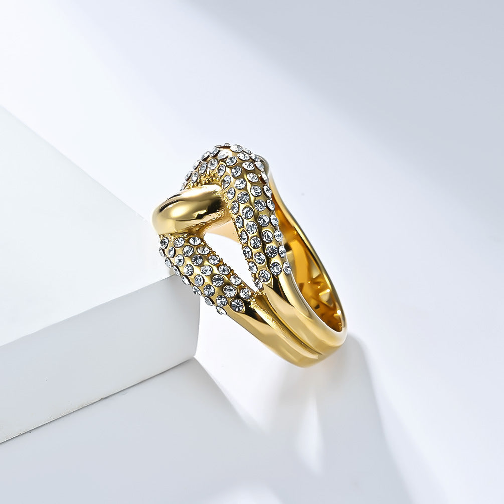 Planderful Everyday Genie Gold Plated Zircon Hip Hop Cross Knot Ring For Trendsetting Adults