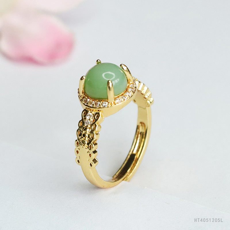 Hetian Jasper Zircon Openwork Ring
