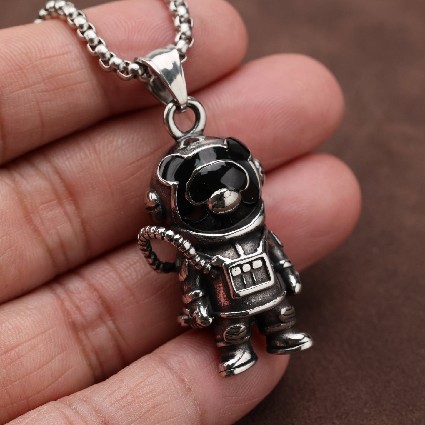 Planderful Stainless Steel Epoxy Panda Astronaut Pendant Necklace For Men Retro Style Durable Gift