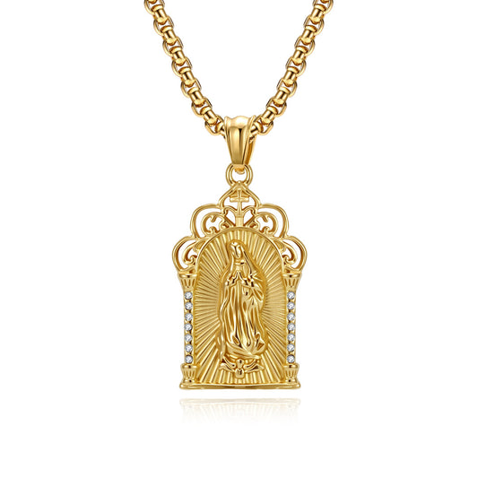 Planderful Virgin Mary Necklace Gold Plated Titanium Steel Niche Design for Hip Hop Fans