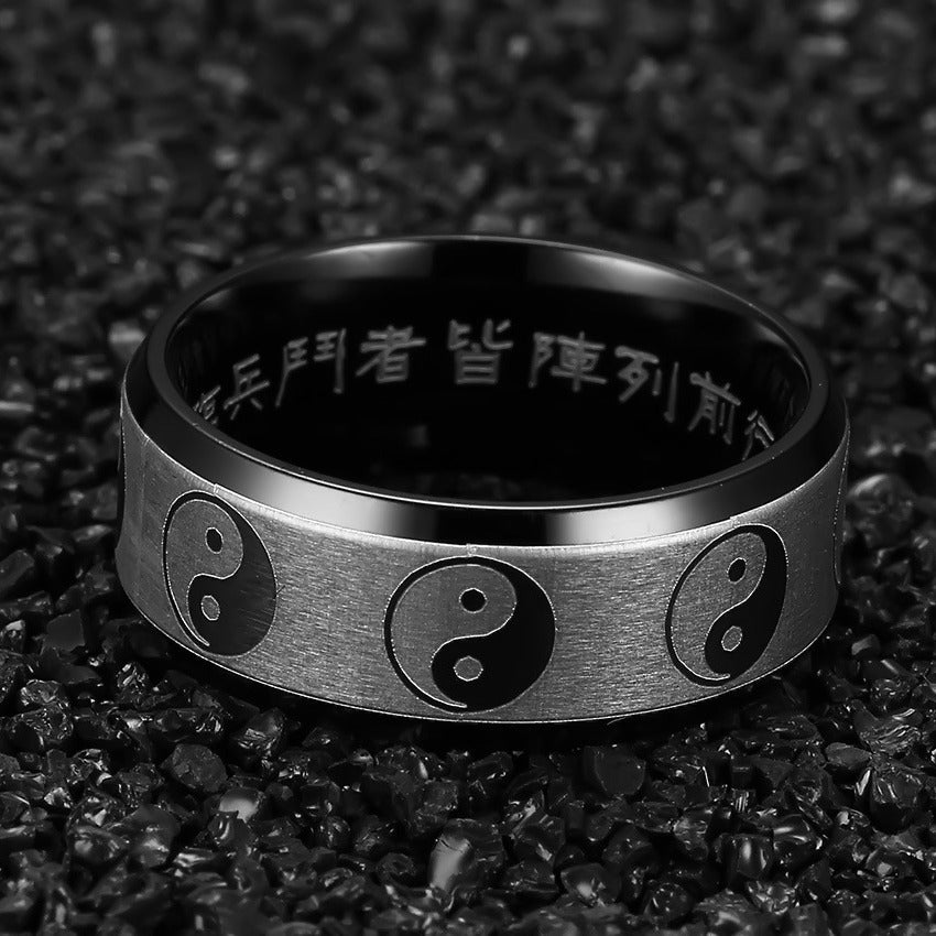 Chinese Style Jewelry Bagua Ring for Men Stainless Steel