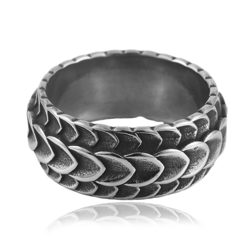 Titanium Steel Dragon Scale Ring for Men - Retro Animal Design in Sizes 7-12