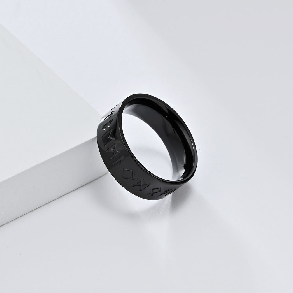 Cross-Border Viking Text Titanium Steel Ring for Men