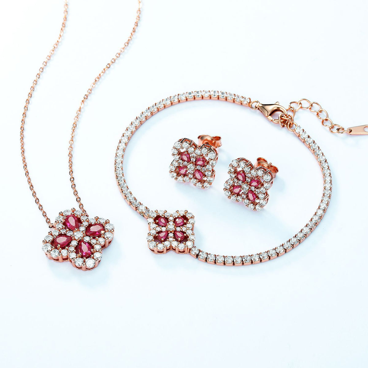 S925 Sterling Silver Lab-Grown Gemstone Four-Leaf Clover Jewelry Collection